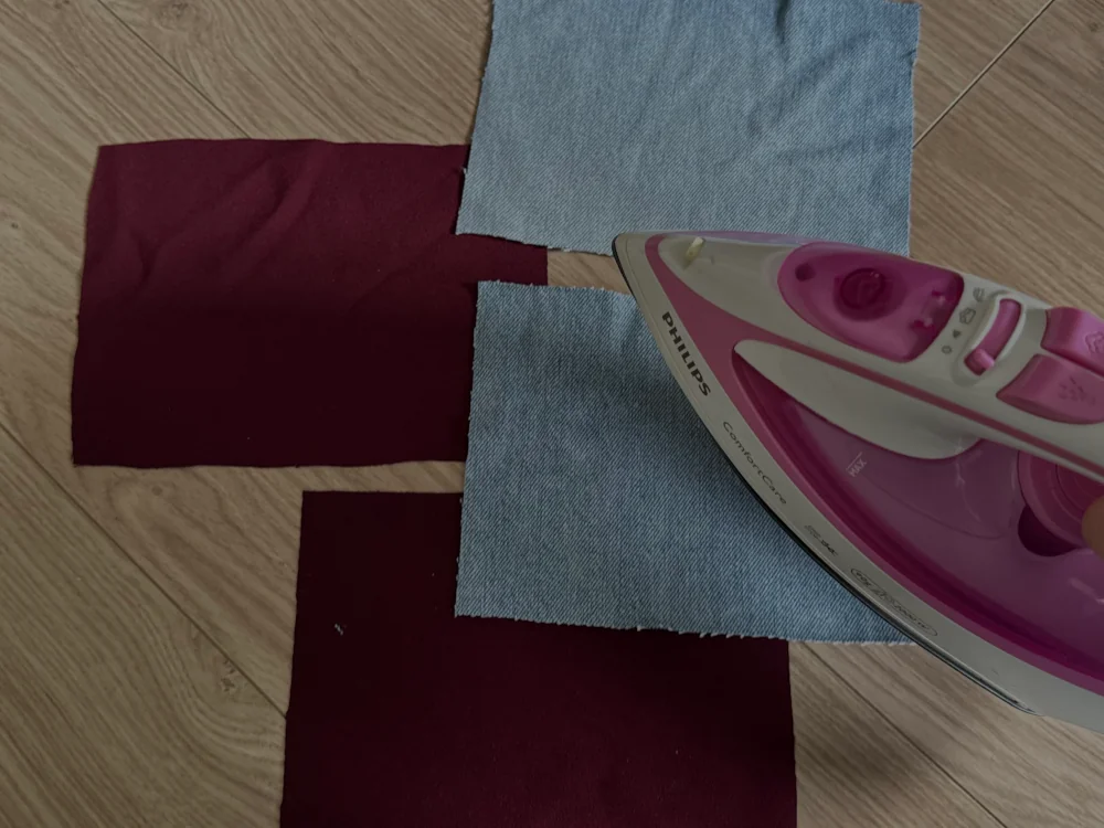 ironing cut pieces of fabric